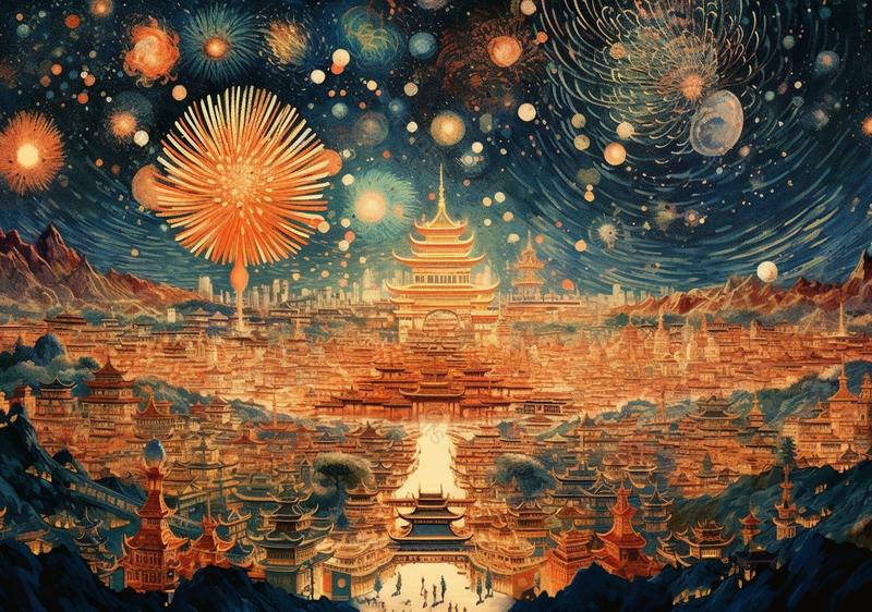 全景盛世城内城池欢庆节日中国风国潮古典中国传统文化背景插画,插画/手绘图,插画/手绘图库,插画/手绘图下载,插画/手绘